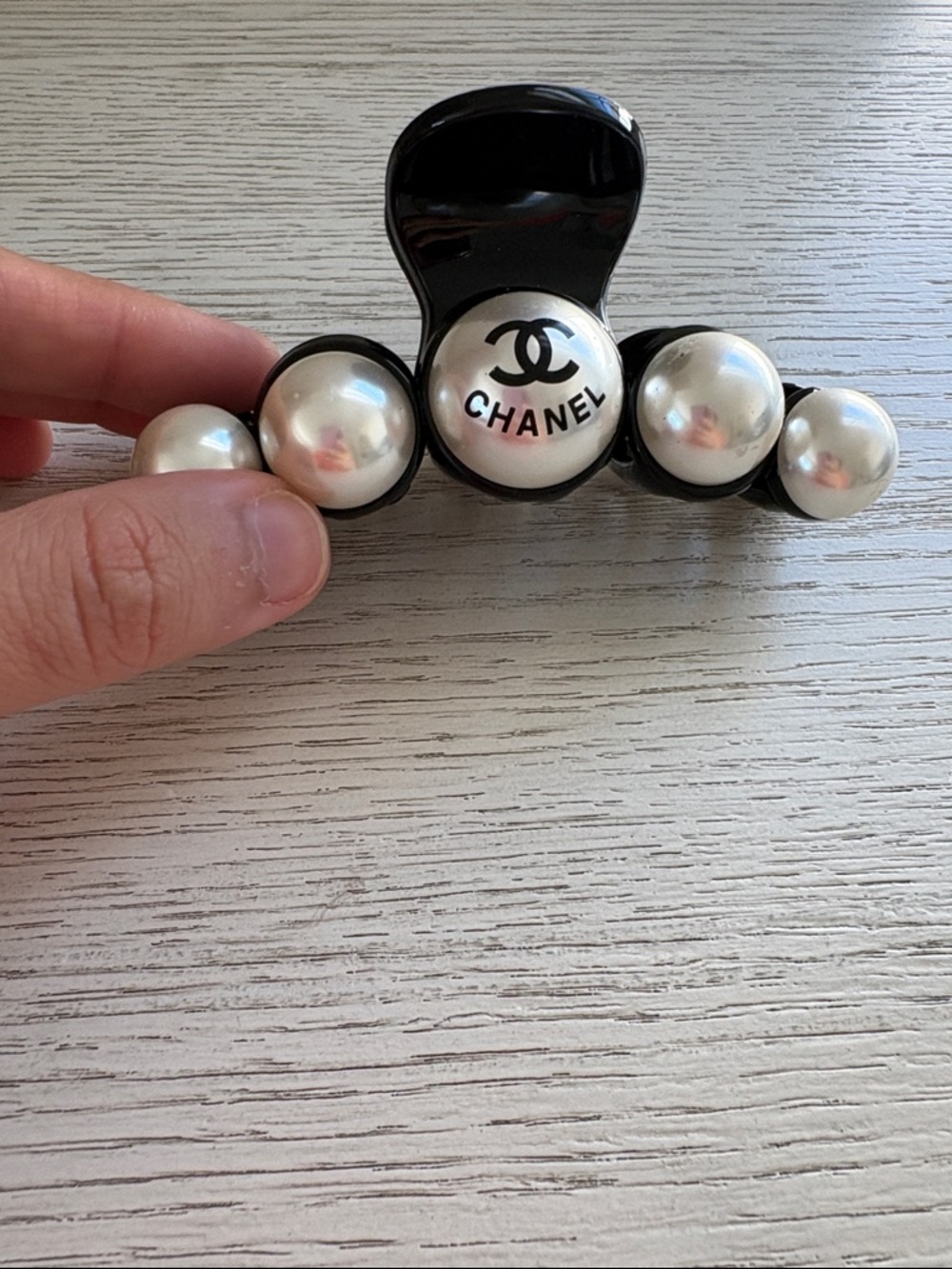 Black and Pearl Logo Hair Claw Clip